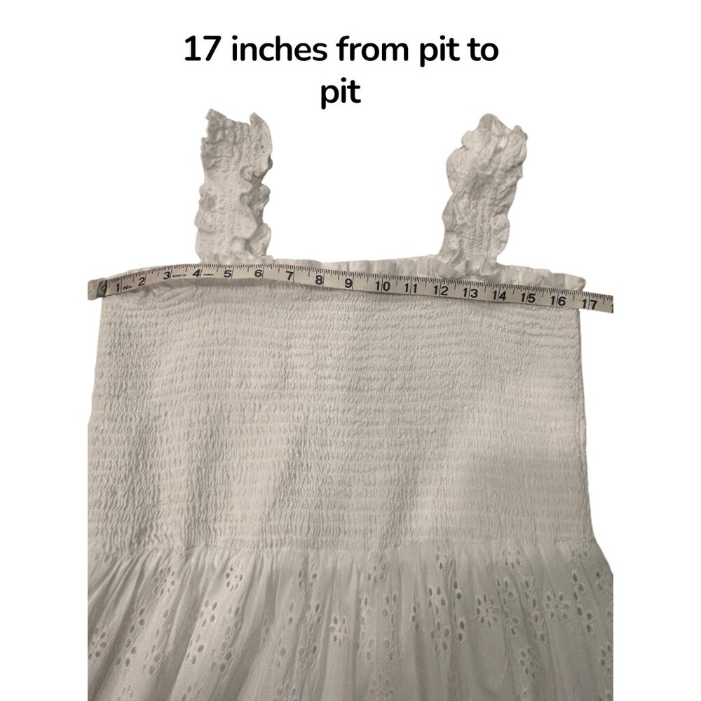 Quince Organic Cotton Eyelet Smocked Midi Dress White Cottagecore Summer L - Picture 6 of 7